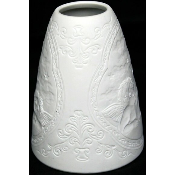 White Cherub Ceramic Light Cover Embossed Cupid Pattern Small Lamp Shade - Picture 4 of 8